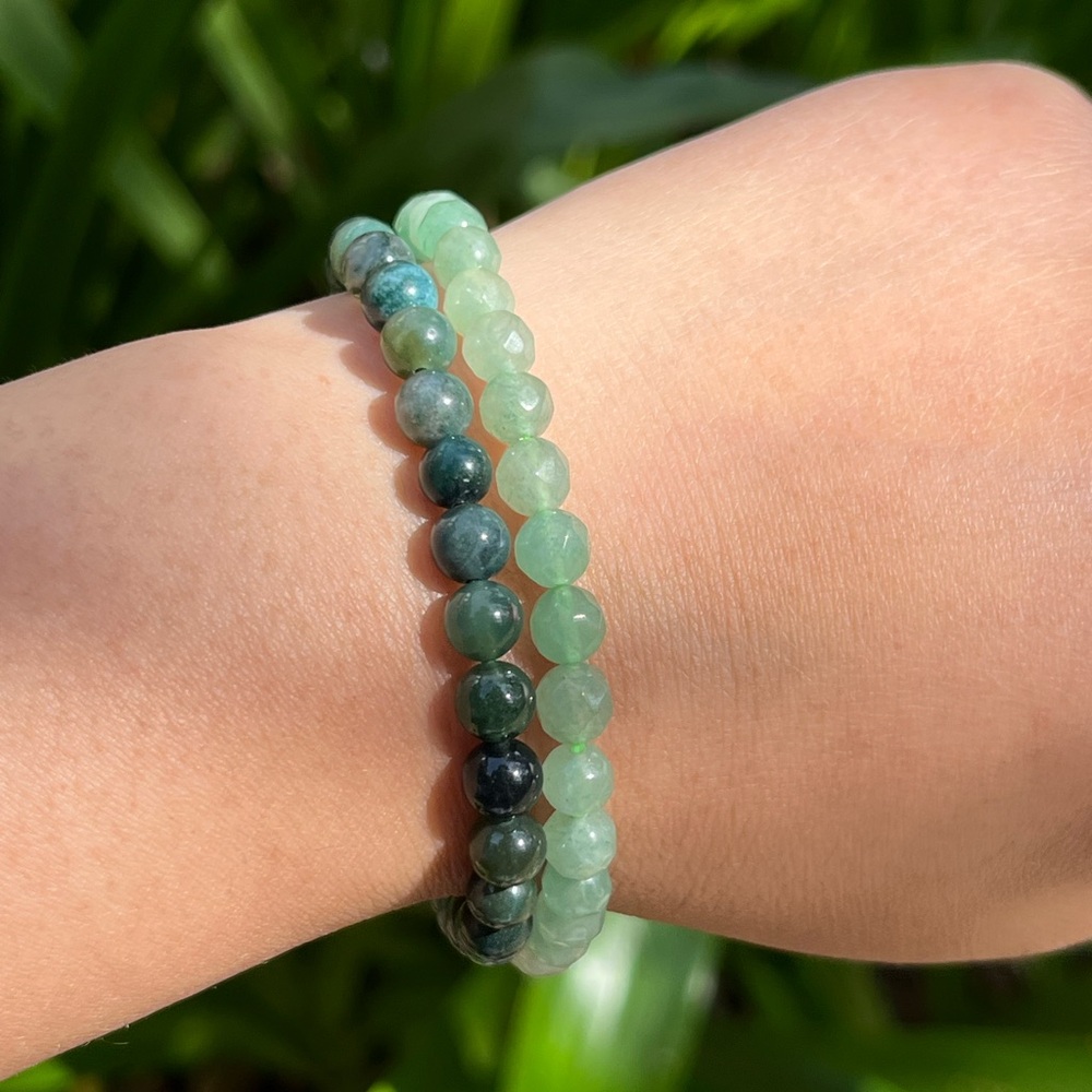 6mm dainty moss agate, facated green aventurine bracelet set
